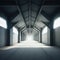 Realistic Big Abandoned Concrete Factory Hallway Garage Tunnel Clear Asphalt Concrete Floor AI Generative Illustration