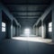 Realistic Big Abandoned Concrete Factory Hallway Garage Tunnel Win Clear Asphalt Concrete Floor AI Generative Illustration