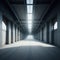 Realistic Big Abandoned Concrete Factory Hallway Garage Tunnel Windows Natural Sun Shining Clear Asphalt Concrete Floor AI