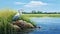 Realistic Bird Perched On Rock In River - John Sloane Style