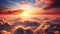 A realistic bird's eye view of the sky with clouds. Beautiful sun rays. Generative AI