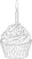 Realistic birthday cupcake with candle sketch template. Cartoon graphic vector illustration in black and white