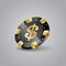 Realistic black and gold chip. Poker chip with a dollar symbol.