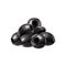 Realistic black olives pile, isolated vector heap