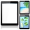 Realistic Black Tablet Computer with Beach and Inf