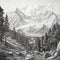 Realistic Black And White Drawing Of Austrian Alps: Detailed And Intricate