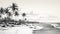 Realistic Black And White Palm Tree Beach Drawing