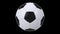 Realistic black and white soccer ball isolated on black background. 3d looping animation.