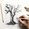 Realistic Black And White Tree Drawing With Detailed Shading