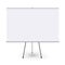 Realistic blank flipchart with three legs isolated on white clean background. White horizontal roll up banner for