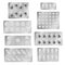 Realistic blister packs pills. Medical tablet capsules painkiller drugs vitamin antibiotic aspirin. Medicine packing