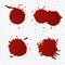 Realistic blood splatters and blood drops set. Splash red ink. illustration isolated on transparent background