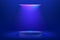 Realistic blue 3d cylinder pedestal podium in Sci-fi dark blue abstract room with illuminate horizontal neon lamp. Vector