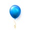 Realistic blue balloon on white background with shadow. Shine helium balloon for wedding, Birthday, parties. Festival decoration.