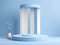 Realistic Blue Cylinder Stand Podium in a Pastel Minimal Mockup Scene