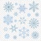 Realistic blue icy snowflakes decorative icons set isolated on transparent background vector illustration