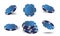 Realistic blue matte casino chips for poker or roulette. Elements to design logo, website or banner. Vector illustration