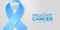 Realistic blue ribbon with copy space on light gray background. Prostate cancer awareness. Medical banner with copy