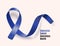 Realistic blue satin ribbon for colorectal cancer awareness month banner