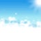 Realistic blue sky with soft white clouds and sun vivid splash in corner vector background