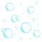 Realistic blue underwater bubbles on white background. Aquarium water stream, soap or cleanser foam. Vector illustration