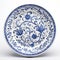 Realistic Blue And White Floral Plate On White Background
