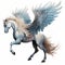 Realistic Blue Wings Pegasus On White Background