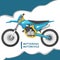 Realistic blue - yellow motocross motorcycle. Side view of an off-road bike