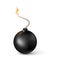 Realistic bomb. Burning fuse black bomb. Vector illustration