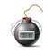 Realistic bomb clock. Classic explosive type with fuse and clockwork, mass destruction weapon, retro round shape, 3d