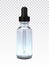 Realistic bottle with black cap and soft rubber dropper for CBD oil. Vector glass bottle for concept of herbal alternative