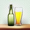 Realistic Bottle And Glass With Frothy Beer Vector