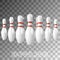 Realistic bowling white pins isolated on transparent