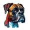 Realistic Boxer Dog Portrait: Striking Red and Blue Canine Artistry.