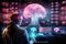 Realistic brain scan, neural activity, neon colors