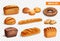 Realistic Bread Transparent Icon Set