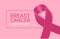 Realistic Breast Cancer icon with Pink awareness ribbon on white background.