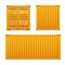Realistic bright yellow cargo container set. The concept of transportation. Closed container. Front, back and sid