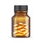 Realistic brown glass bottle with fish oil, omega 3 vitamin capsules isolated on white background