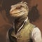 Realistic Brushwork Drawing Of A Smiling Teenage Basilisk In A Shirt And Vest