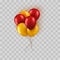 Realistic bunch of red and yellow balloons isolated on transparent background. Vector greeting card element for Birthday
