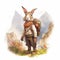 Realistic Bunny With Backpack In A Fantasy Landscape