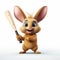 Realistic Bunny Character With Baseball Bat - Hyper-detailed Rendering