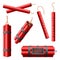 Realistic burning dynamite bomb sticks, 3d explosive red bomb with explosion timer. Dynamite military weapon, explosive