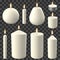 Realistic candles. Holidays candlelight, romantic and cozy flaming wax candle, party celebration burning lights vector