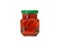 Realistic canned chilli pepper, izolated on white background. Asian market. Closed glass jar.