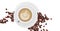 Realistic cappuccino and coffee beans on white background - Vector