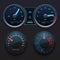 Realistic car dashboard speedometers with dial meter. Rapid symbols vector set