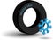 Realistic car tire on transparent background with snowflake icon, car goods sale