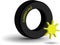 Realistic car tire on transparent background with sun icon, car goods sale